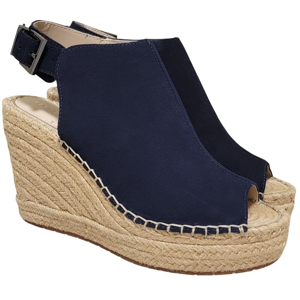Kenneth Cole Olivia Slingback Espadrille Wedge Sandals Size US 6.5M Navy Blue
